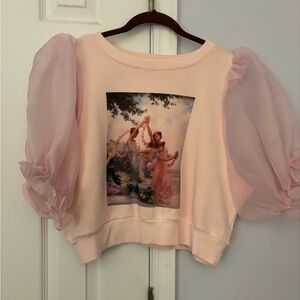 Selkie Pink Puff Sleeve Graphic Crewneck Sweater